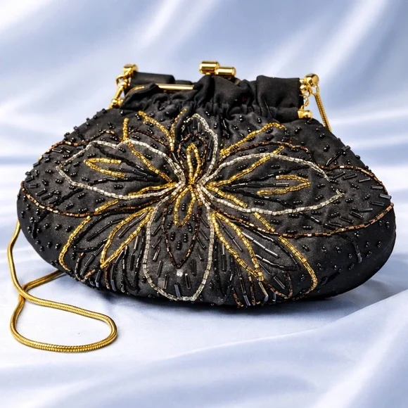 Black and Gold Beaded Clutch - Picture 2 of 2